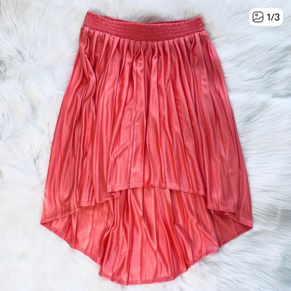 Topshop Coral Pleated A-Line Skirt